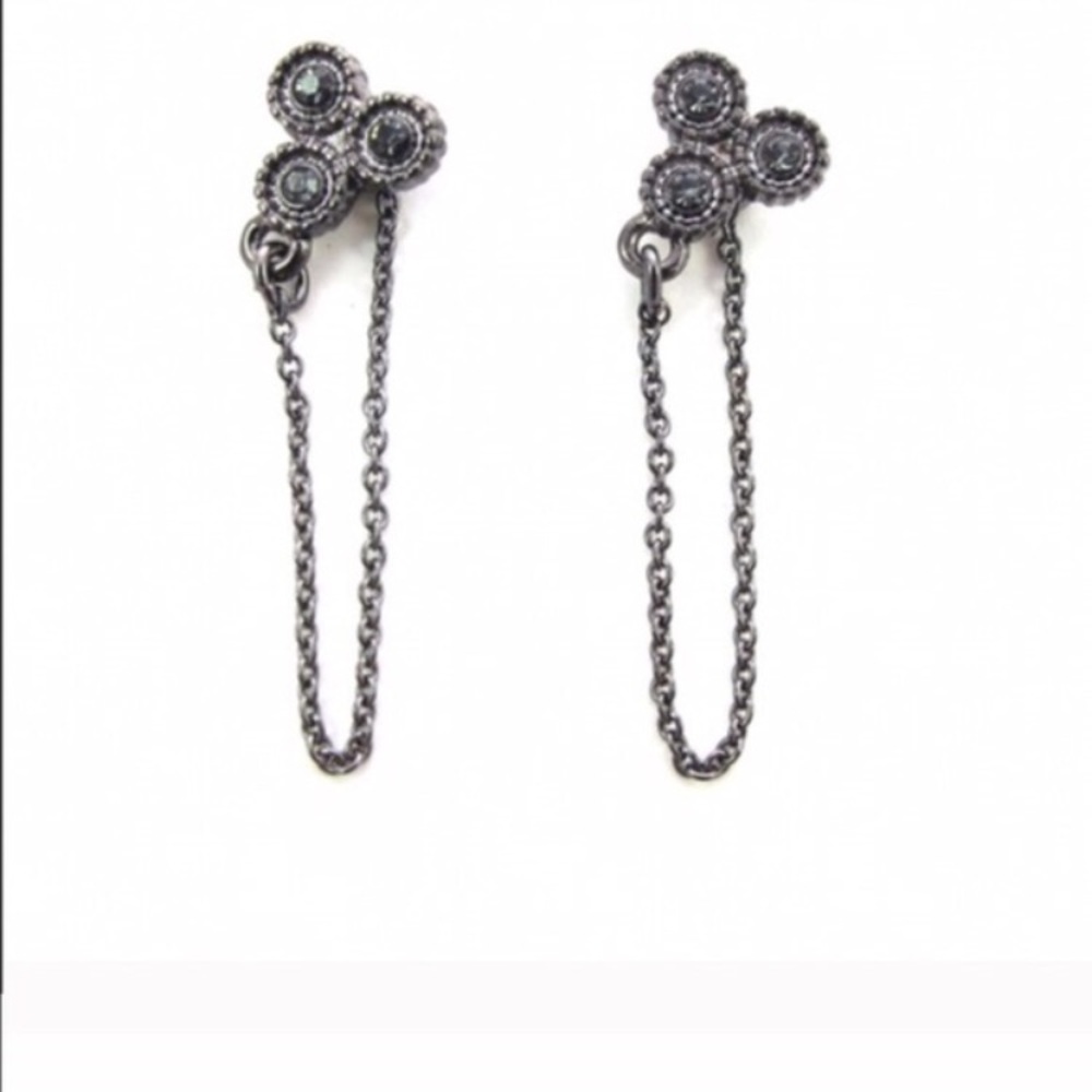 ⛓HOST PICk⛓Gunmetal/Black Diamond Triad Earrings
