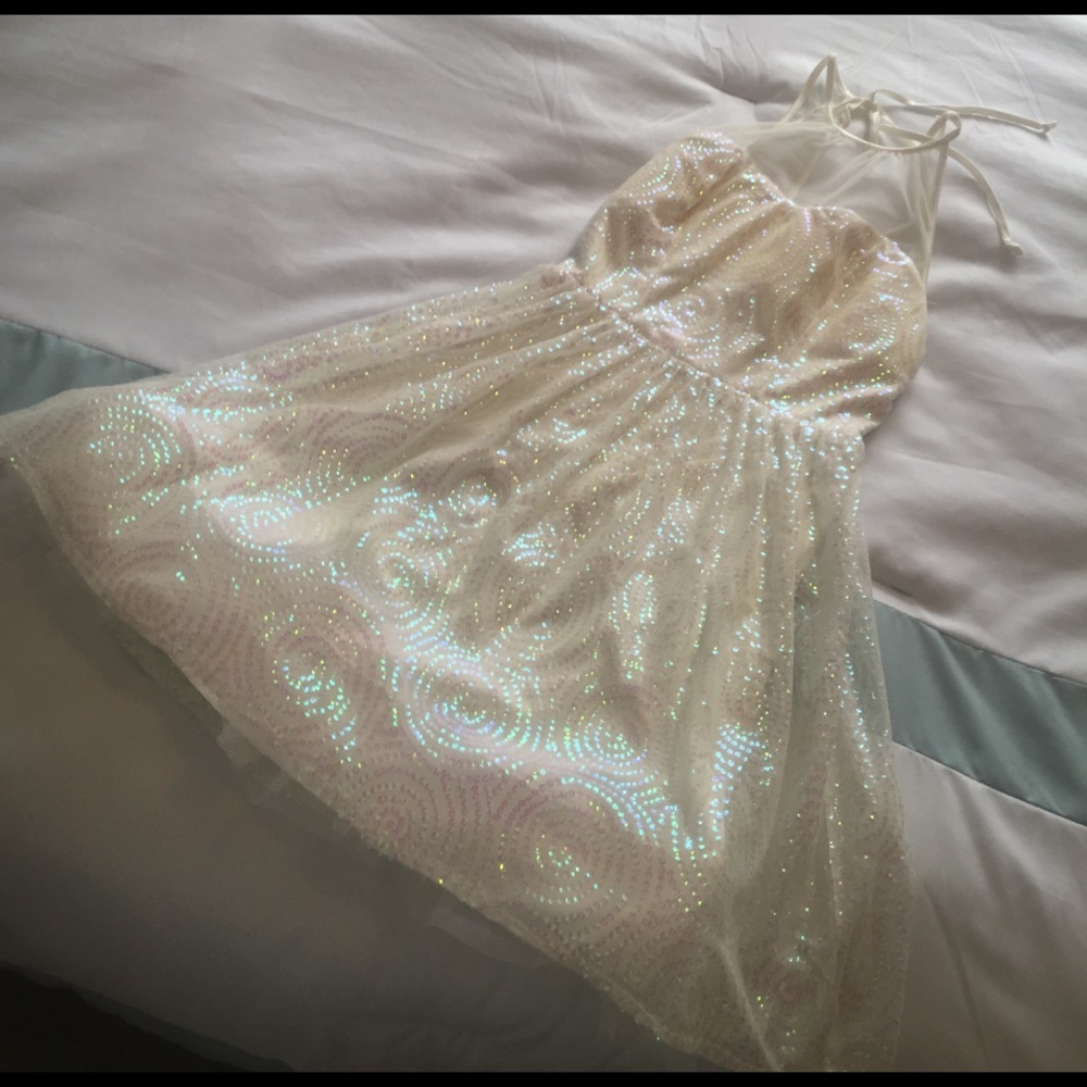 White Sequin Halter Prom Dress