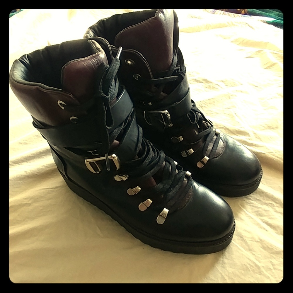 Zara black and brown combat boots sz 38 EUR
