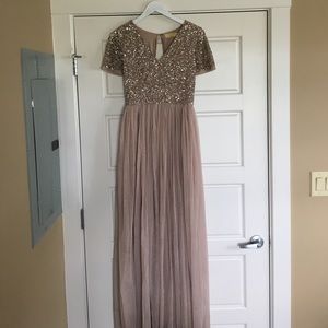 Maya V Neck Maxi Tulle Dress with Sequins Size 2