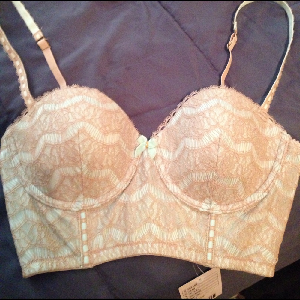 Turquoise And cream lace bralette 34c