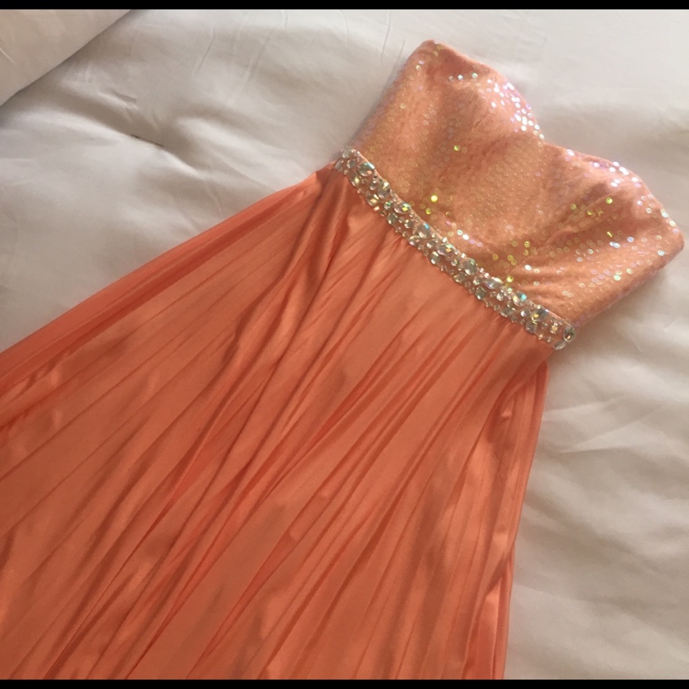 Coral Strapless Prom Dress