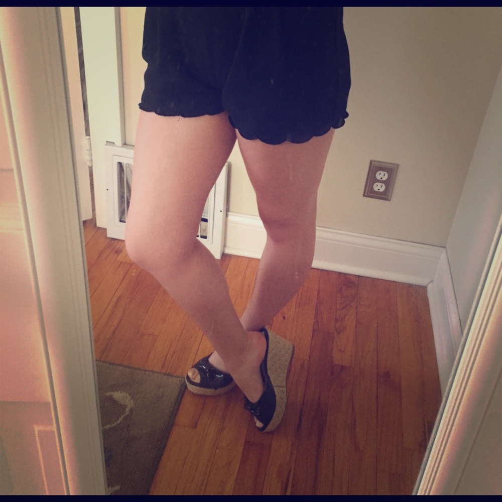 Black Scalloped Shorts