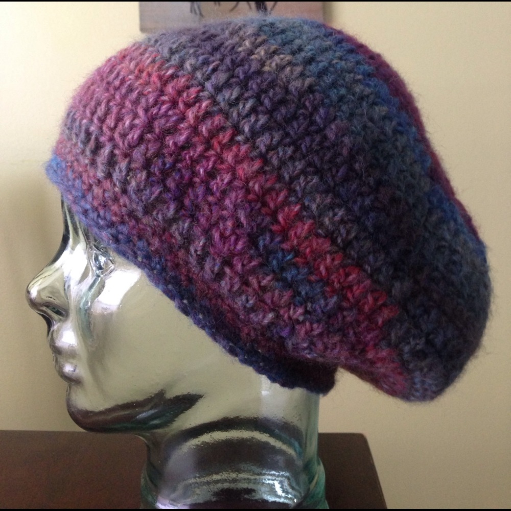 Slouch beanie hand made soft acrylic yarn