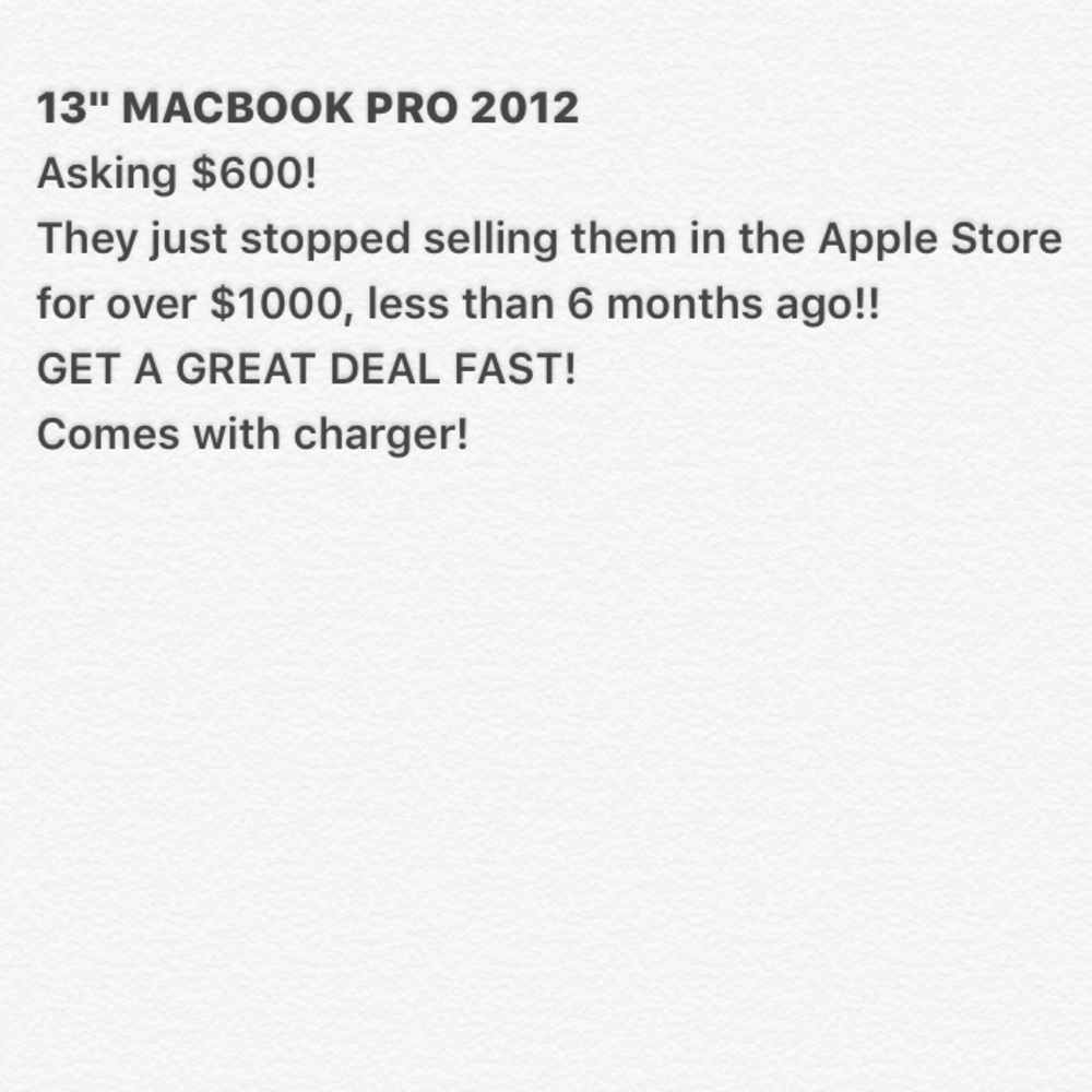 13" Inch 2012 MacBook Pro!