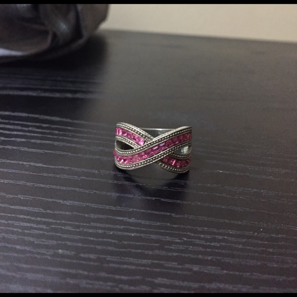 Pink Stoned "X" Ring
