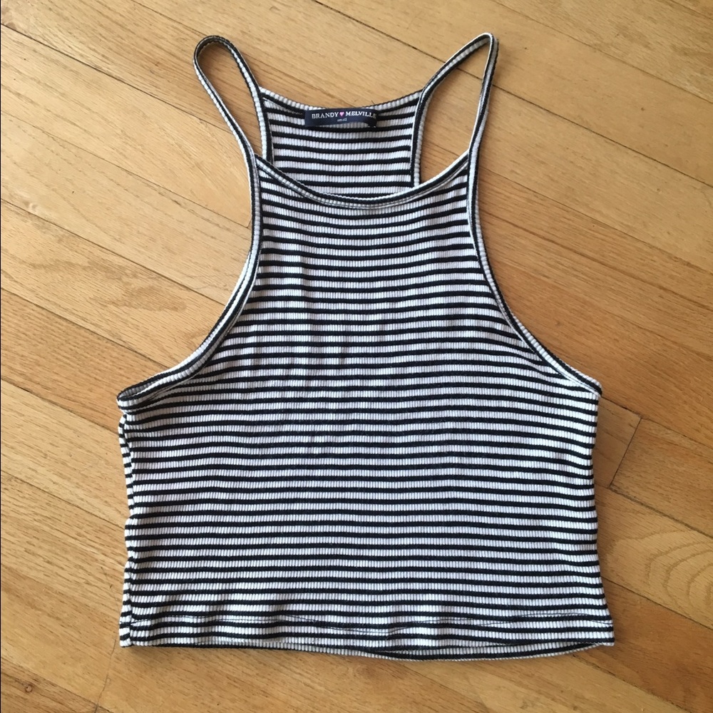 Brandy Melville black and white stripe crop top