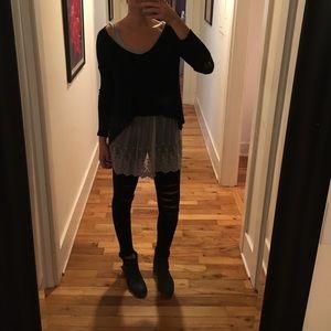 Paper Crane black waffle long sleeve high low top