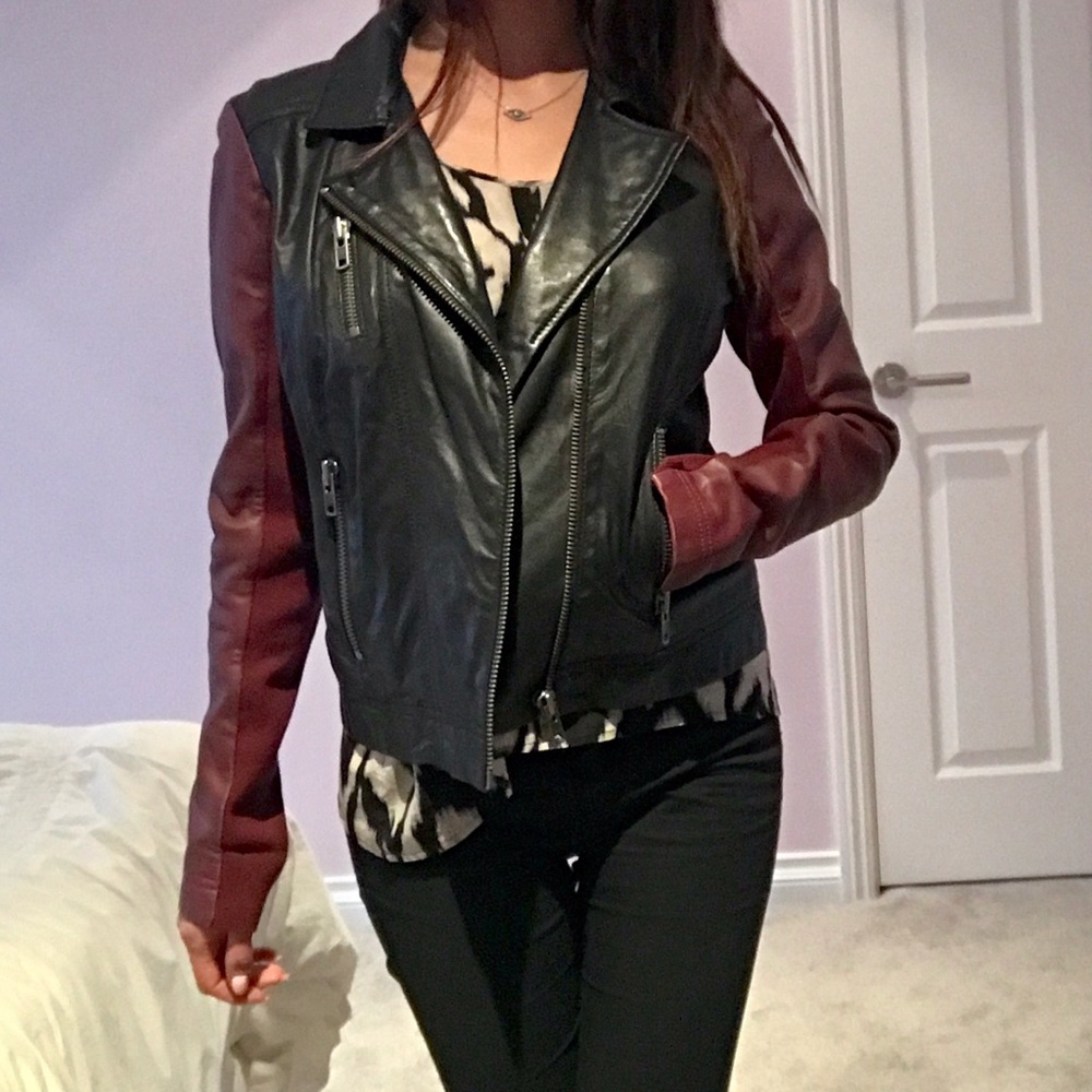 Halogen two toned genuine leather jacket moto