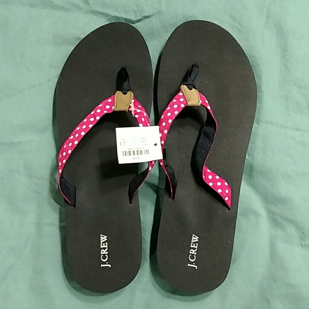 J.Crew Pink polka dot flip flops NWT size 10