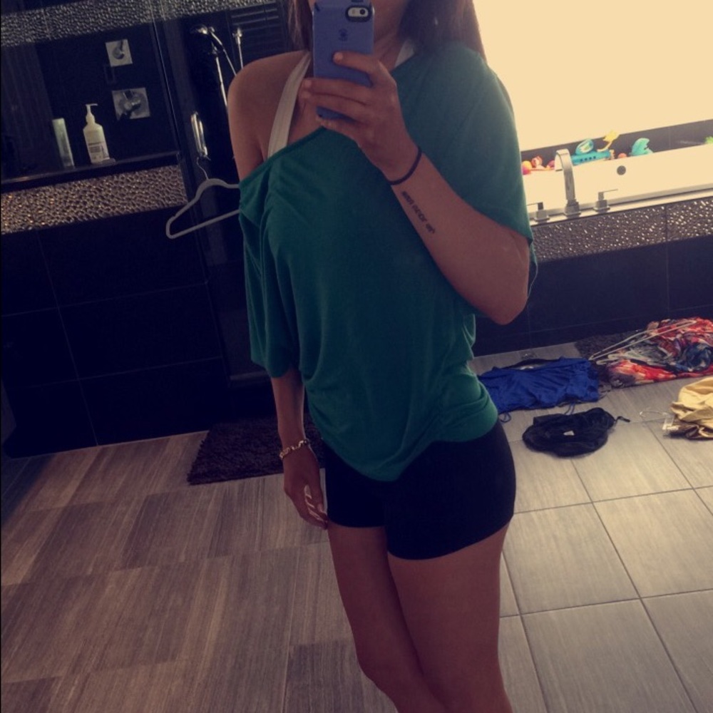 Green off the shoulder blouse