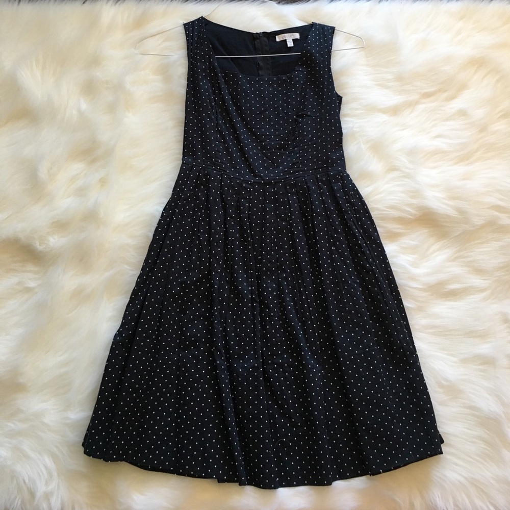 Navy & white polka dot cotton dress