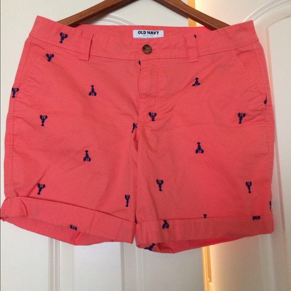 Lobster logo shorts.  Coral and navy!