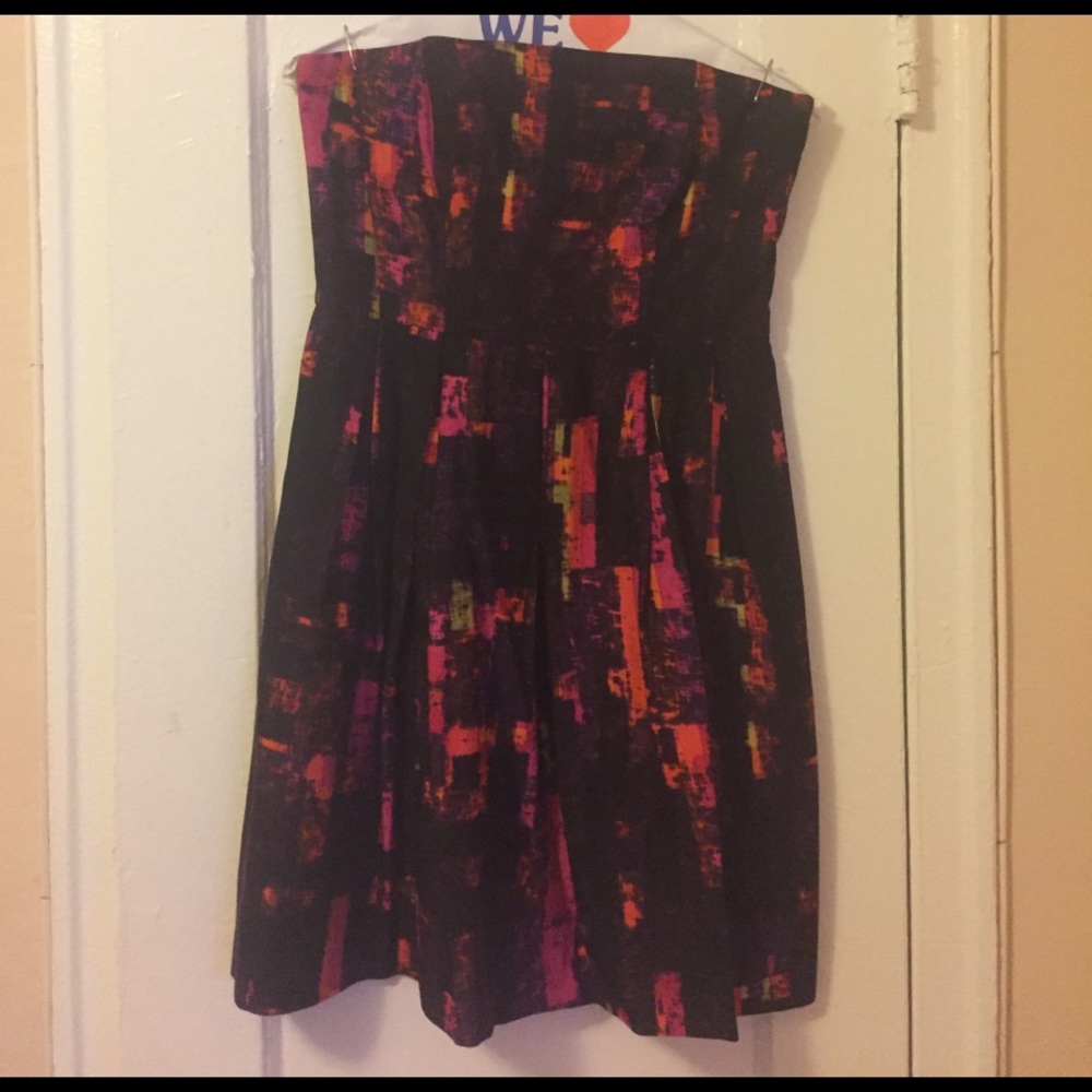 Shoshanna black printed strapless dress