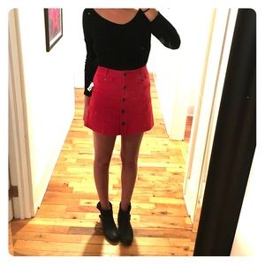 Urban Outfitters red corduroy button up mini skirt