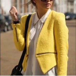 NWOT yellow tweed Zara zip blazer