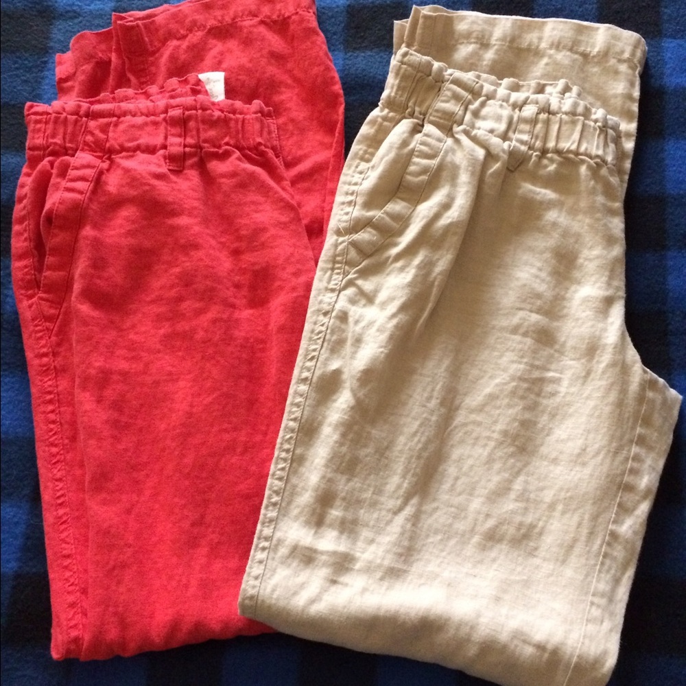 Linen pants, coral and tan pair.  Elastic waist