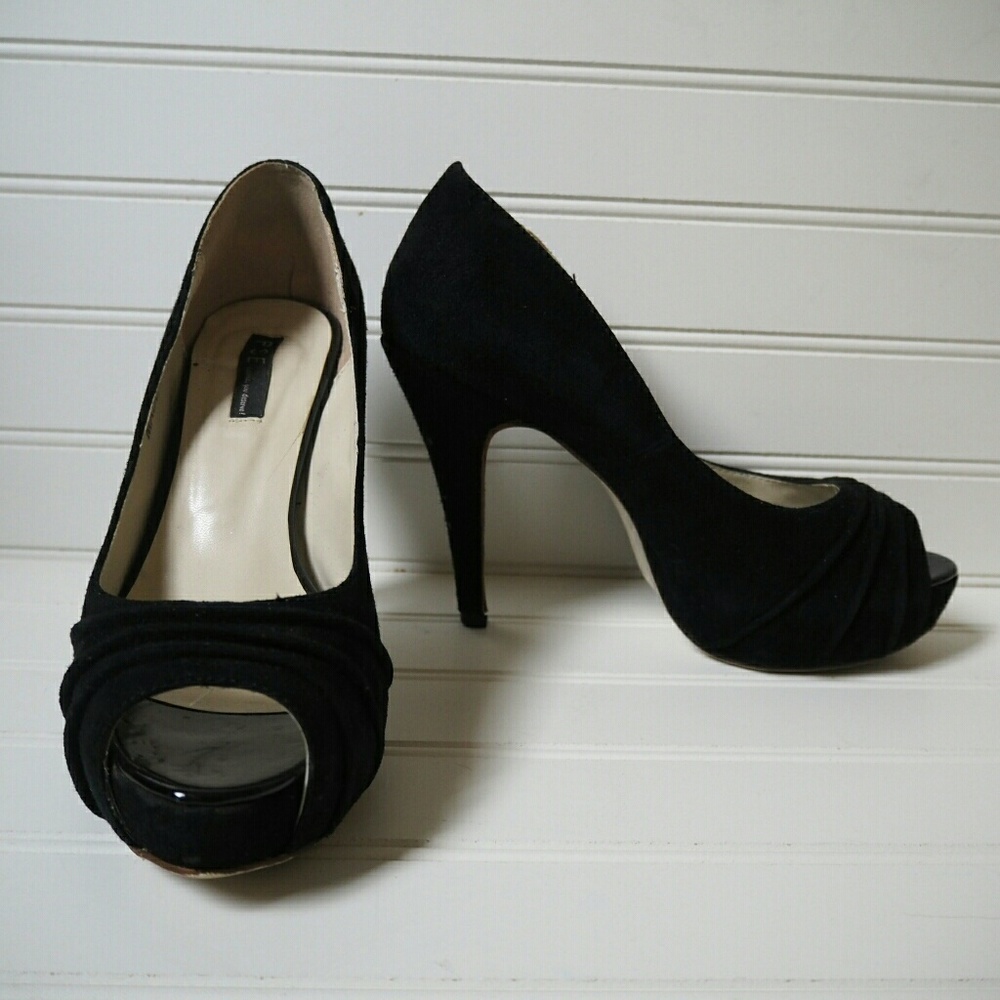 Black Suede Peep-toe Platform Heels