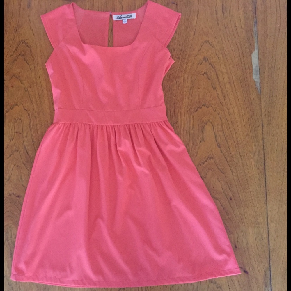 Coral fit-and-flare open-back dress