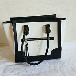 Large black and white purse