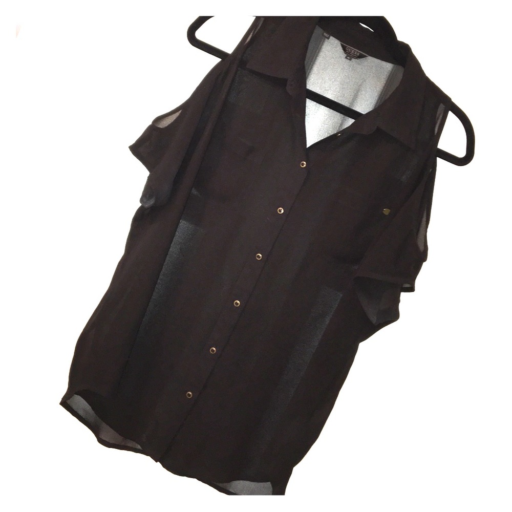 GUESS Cut Off Shoulder Blouse