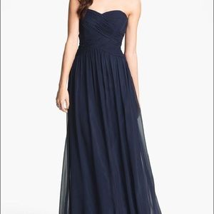 Navy Blue Ruched Chiffon Long Prom Dress