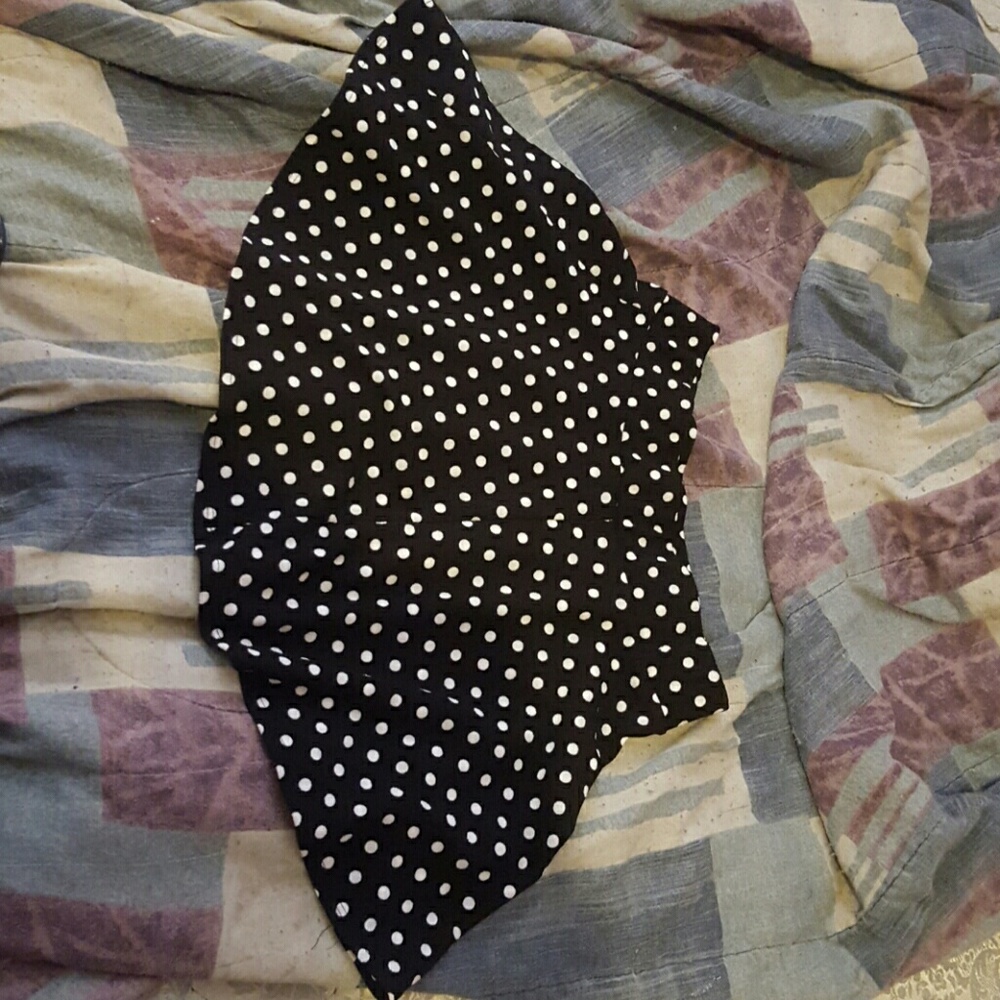 Black and white polka dotted mini skirt.