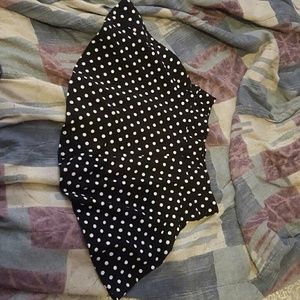 Black and white polka dotted mini skirt.