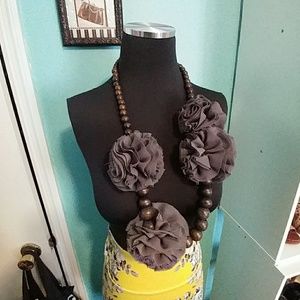 Gray Floral Fabric Neclace