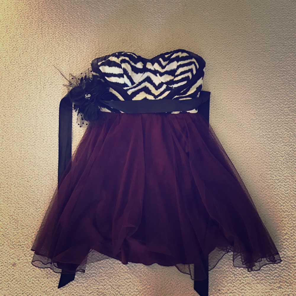 Zebra print and purple strapless dress with ties