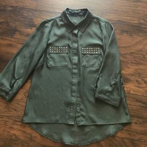 Olive Green Button Down Blouse