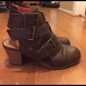 Brown open ankle booties