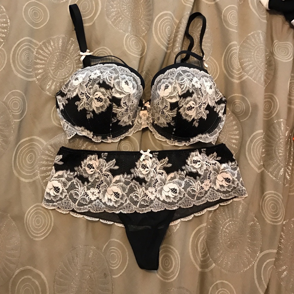 Victoria's Secret bra and cheeky panty set.