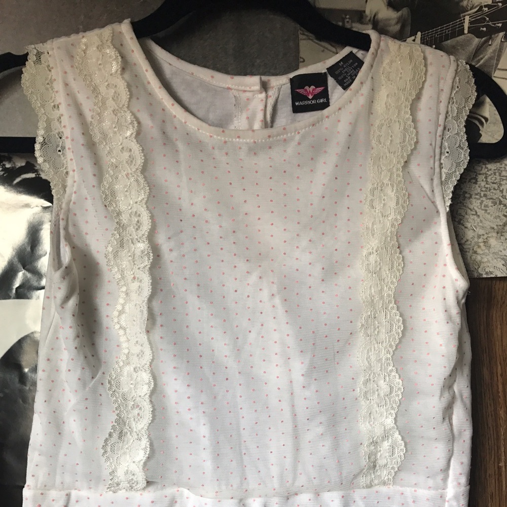 White with Pink PolkaDot Sheer Sleeveless Top