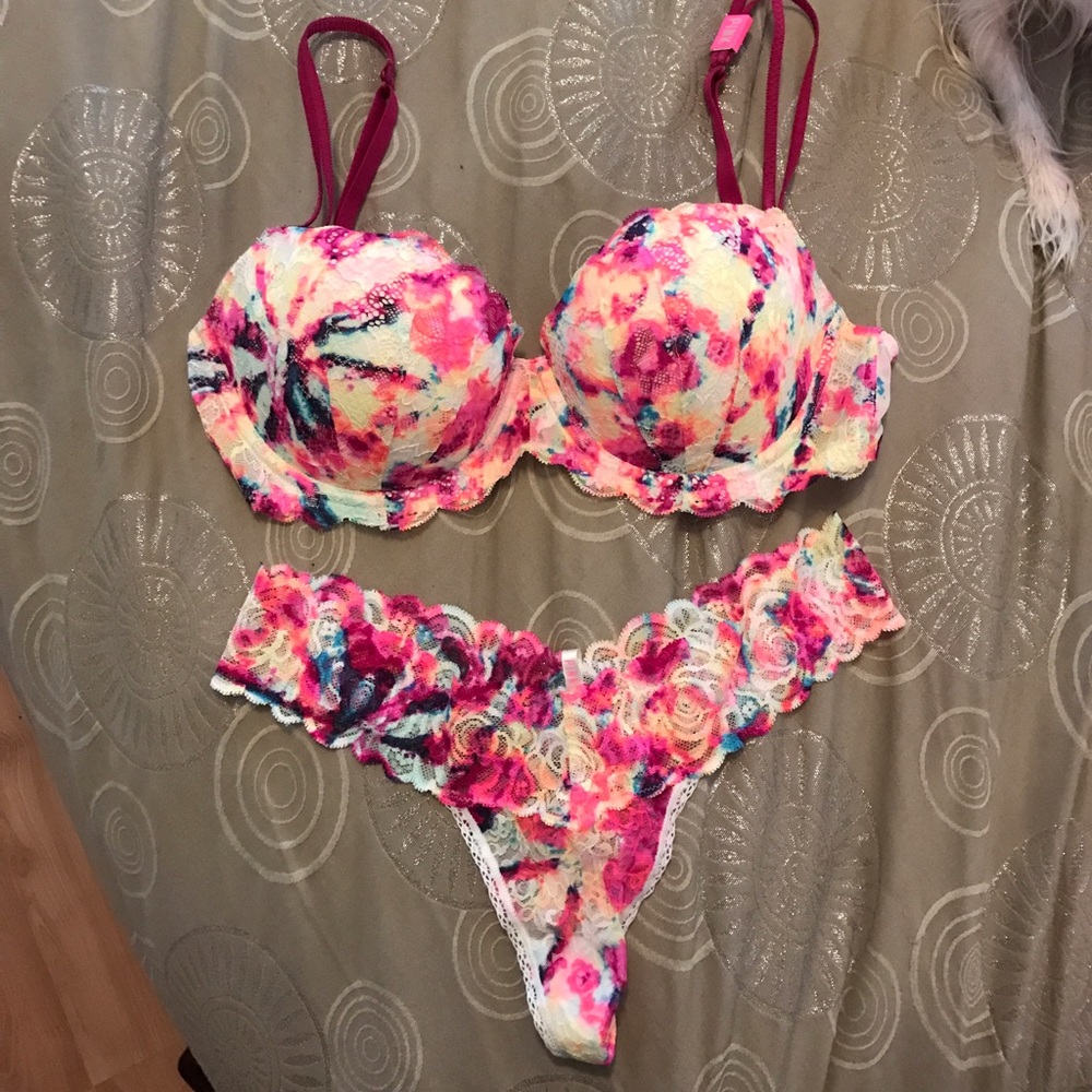 Pink Victoria's Secret matching bra and panty set