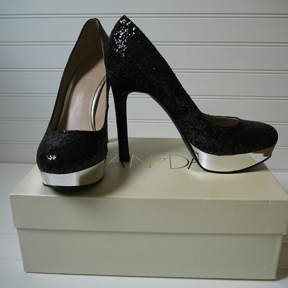 JOAN & DAVID Black Spangled Platform Heels