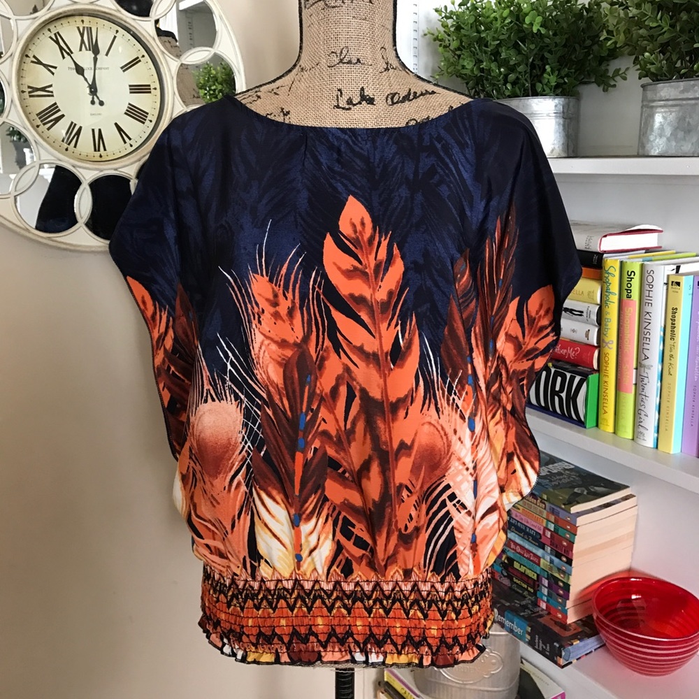 Paperdolls Orange and Navy "Feathers" Top