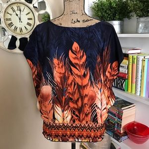 Paperdolls Orange and Navy "Feathers" Top