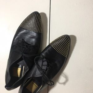 Pointy Studded Toe Black Lace Up Shoes