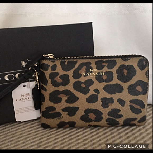 Coach Handbags - NWT! Authentic COACH leopard Wristlet!
