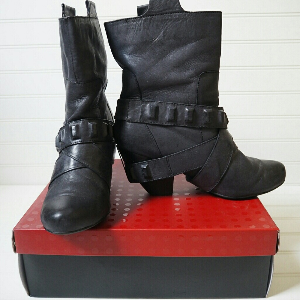 Naughty Monkey Black Leather 'Domination' Bootie