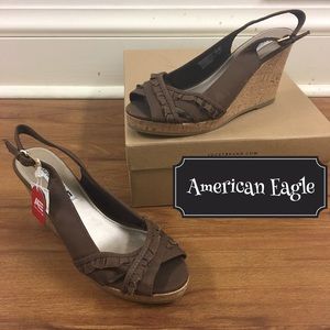 AE Brown Wedge Sling Backs