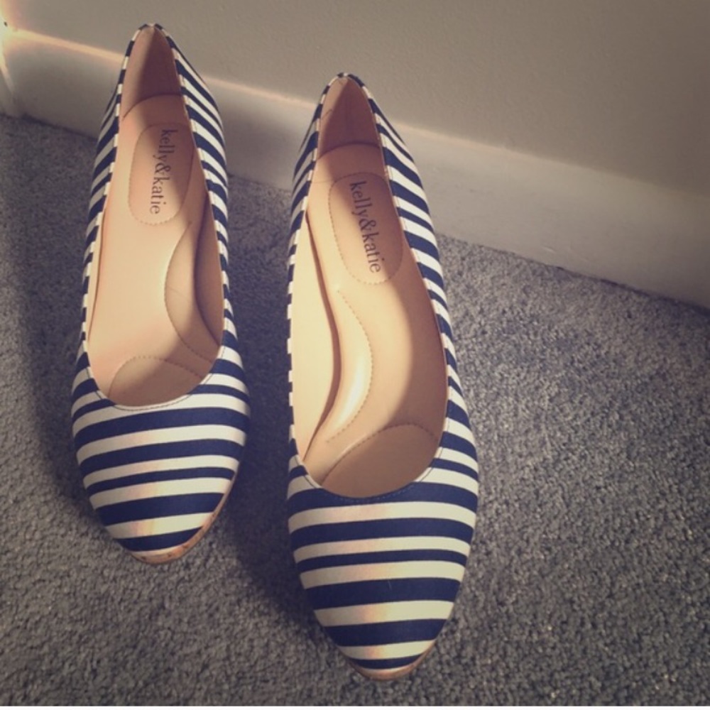 Navy Blue and White Corked Heel