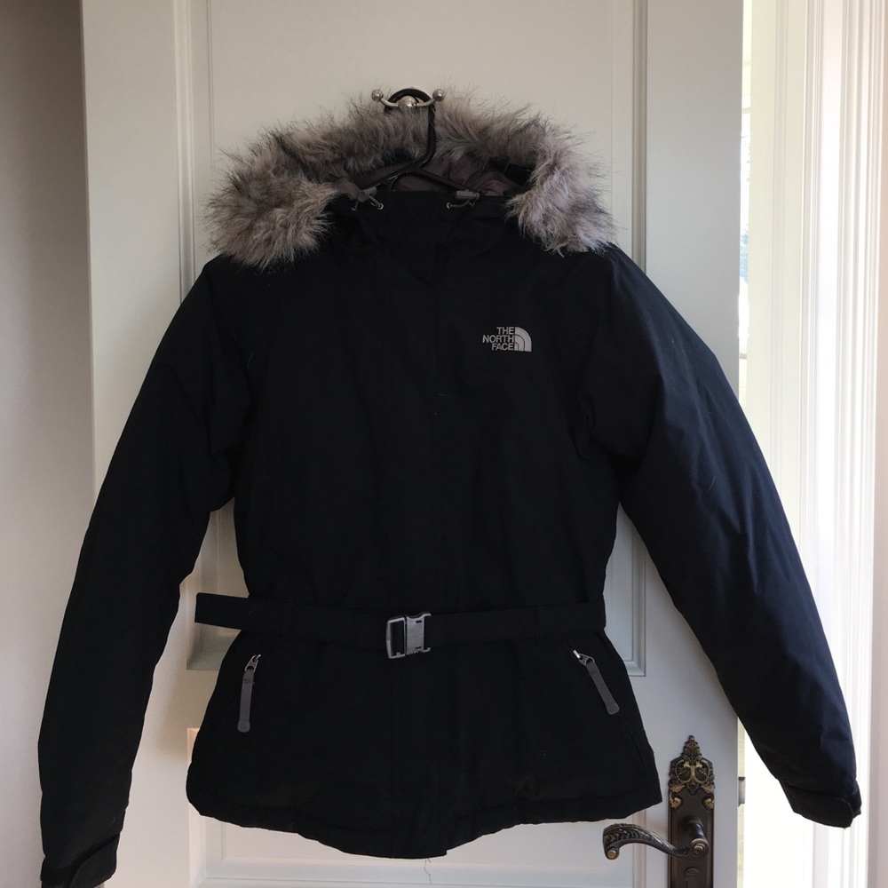 Women's North Face Black Belted Puffy Coat, Medium