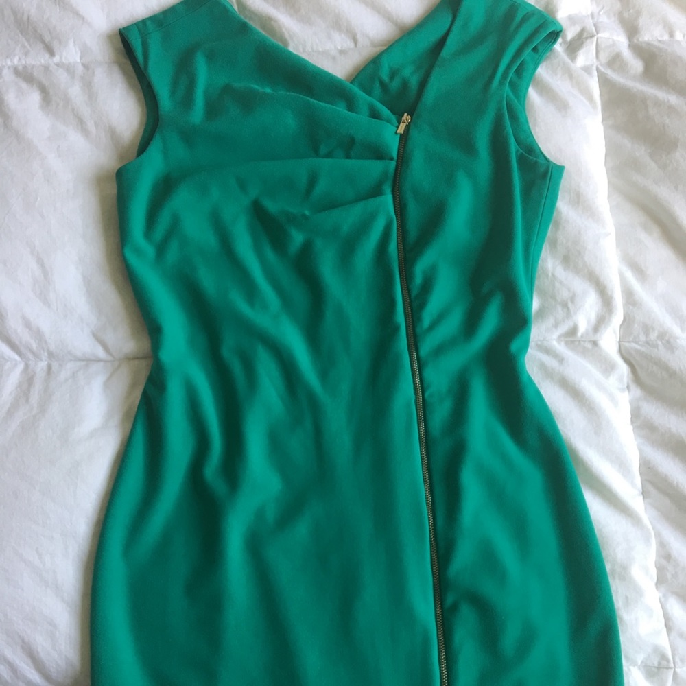 Calvin Klein Green Gold Zipper Sheath Dress - Sz 4