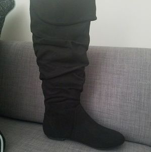 Black faux suede tall boot