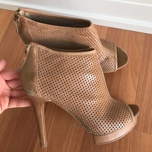 BCBG 100% Leather Peep Toe Perforated Heels