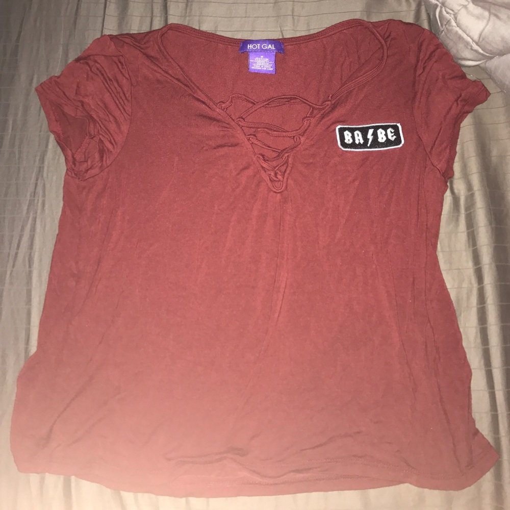 burgundy lace up shirt