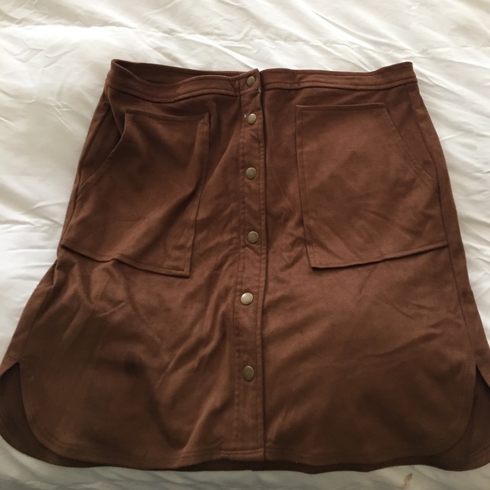 Brown Suede button up skirt
