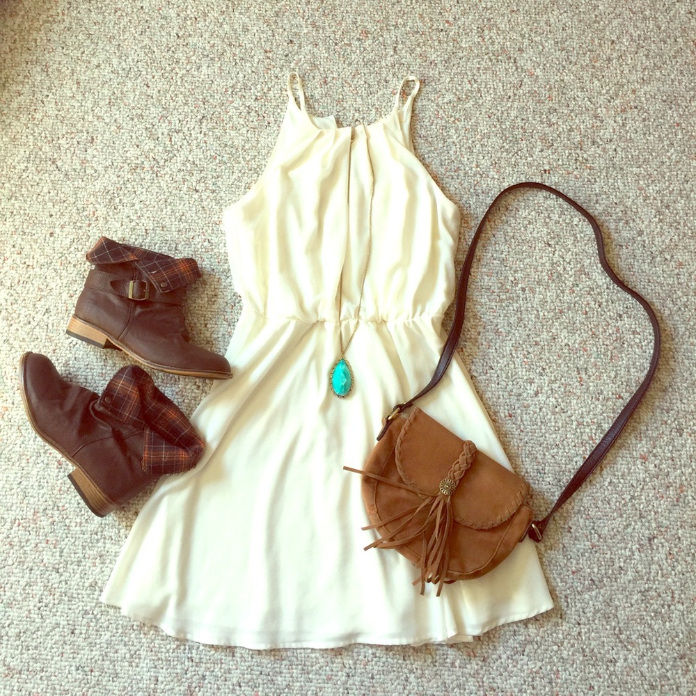 Francesca's Cream Chiffon Babydoll Dress